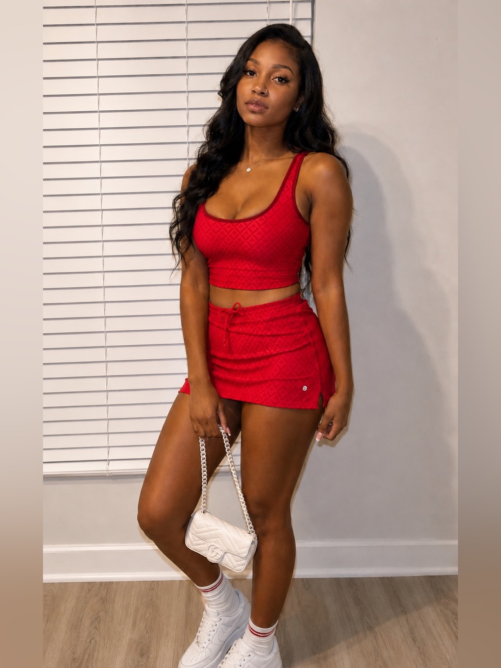 Lululemon Red Matching Set Skort & Crop Top Athletic Outfit